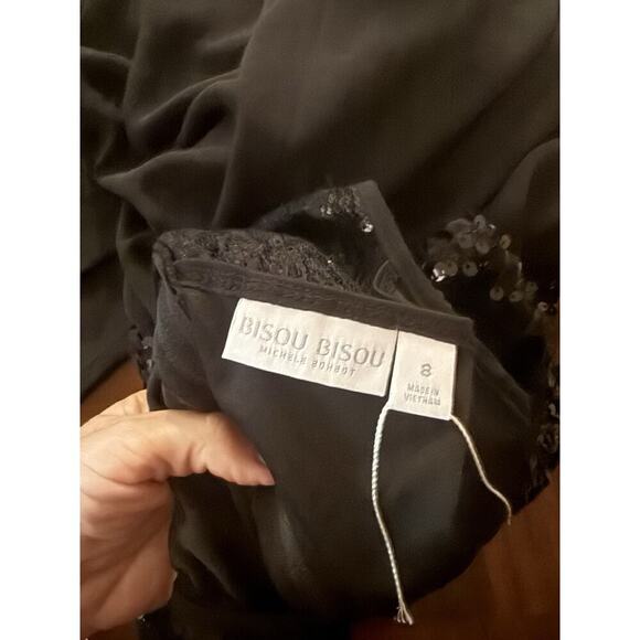 Bisou Bisou Black Sleeveless Sequined High Low Cocktail Women's Dress Size 8 - Picture 5 of 5